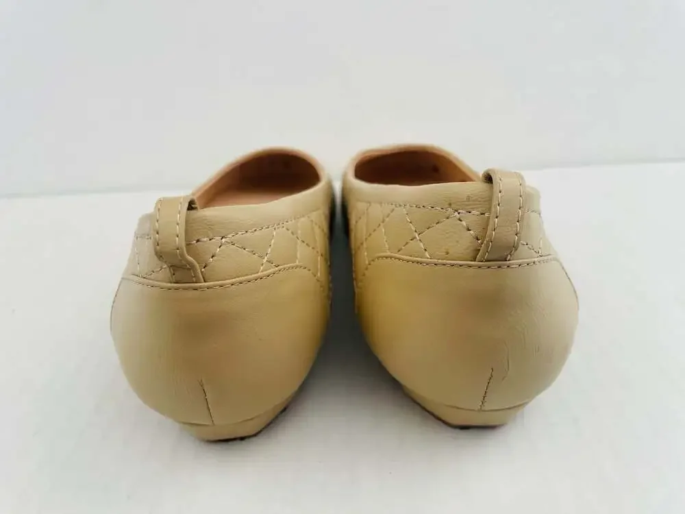 CHANEL Quilted Beige Lambskin Ballerinas Metal Cap Toe Flats Size 39 (Fits US 8.